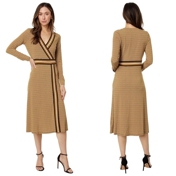 Michael Kors Faux Wrap Border Print Midi Dress - Picture 2 of 13